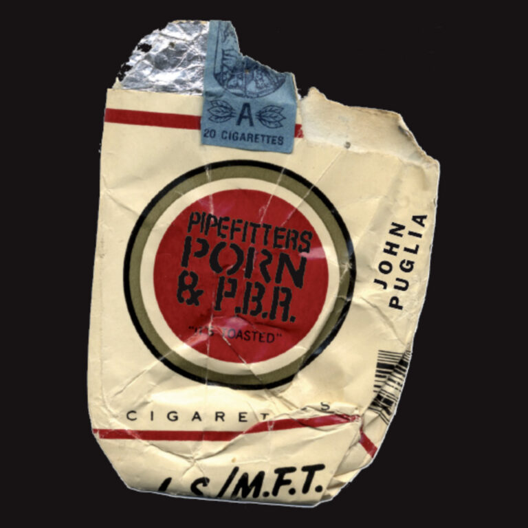 Pack of cigarettes with the Pipefitters, P.B.R. & Porn logo